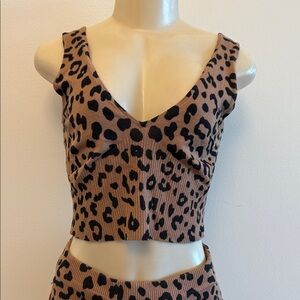 Aqua Top Tan and Black Leopard Print
